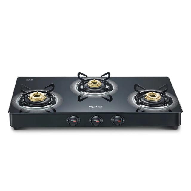 Prestige Royale Plus Toughened Glass Top Manual Gas Stove (3 Burner)