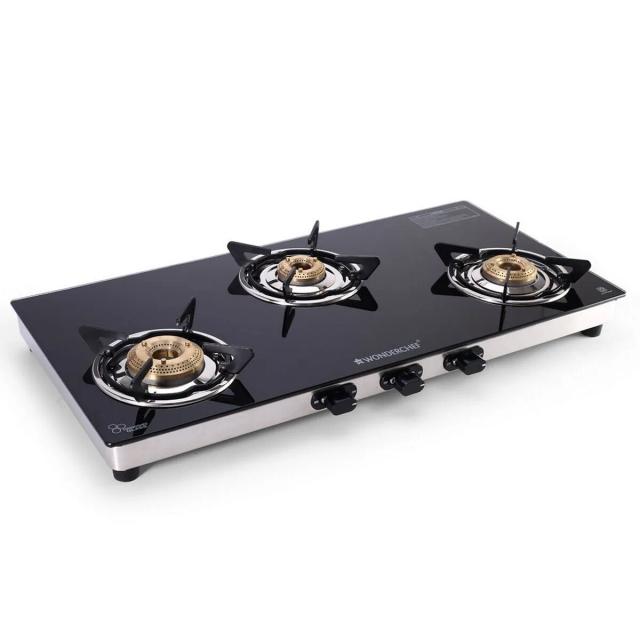 Wonderchef Duralife Slim Cooktop Glass Manual Gas Stove 3 Burner