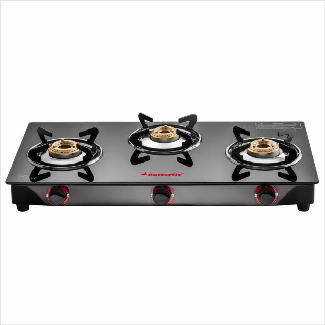 Butterfly Jet Flame Glass Manual Gas Stove  (3 Burners)